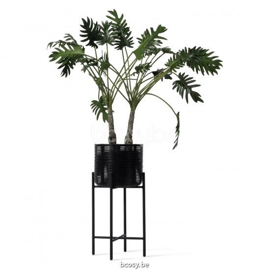 Vincent Sheppard Pot à plante Ivo L Ivo Dia 29x65h Pot à plantes Grand cadre en Acier Noir Cordon en osier Noir Polyéthylène.