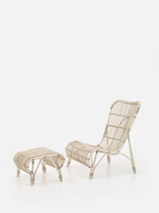 Vincent Sheppard Lucy Gartensitzkissens puffs Gartenschemel Off-white Flechtwerk Polyethylen.