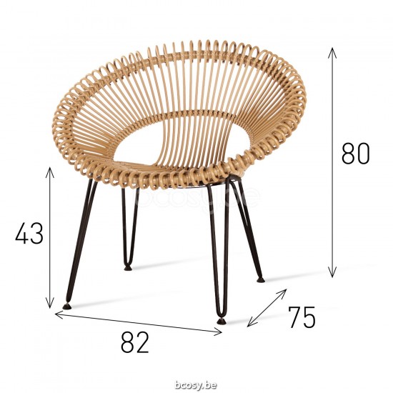 Vincent Sheppard Roy Lazy Chair Black Steel frame Camel Wicker-rope Polyethylene.