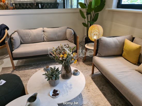 Vincent Sheppard Lento Gartenloungegarnitur Gartencouch Loungegruppe Rahmen aus Unbehandelt Teakholz Anthrazit-Kohle Seil Pol