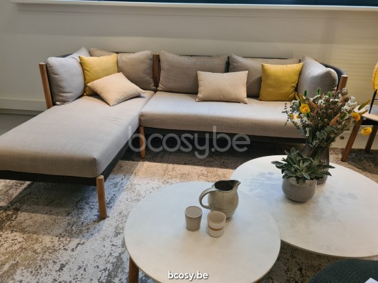 Vincent Sheppard Lento Modulare Ecke links Rahmen aus Unbehandelt Teakholz Anthrazit-Kohle Seil Polypropylen.