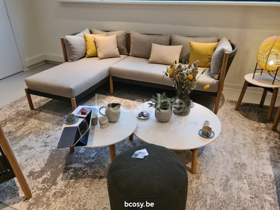 Vincent Sheppard Lento Modulare Ecke links Rahmen aus Unbehandelt Teakholz Anthrazit-Kohle Seil Polypropylen.