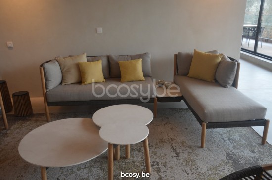 Vincent Sheppard Lento Modulare Ecke rechts Rahmen aus Unbehandelt Teakholz Anthrazit-Kohle Seil Polypropylen.