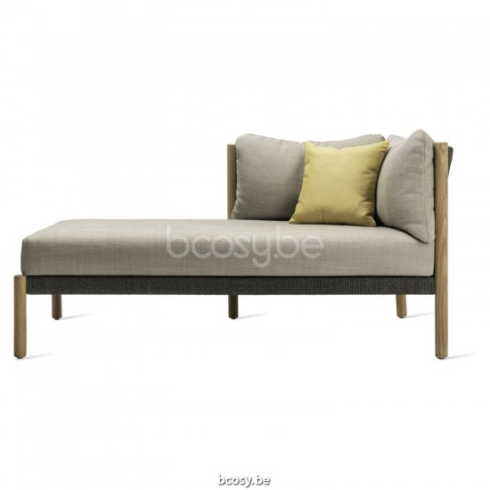 Vincent Sheppard Lento Modulaire chaise longue rechts Onbehandeld Teak Houten frame Antraciet-Steenkool Touw Polypropyleen.