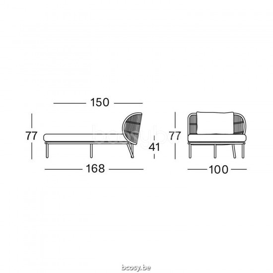 Vincent Sheppard Kodo Modular Chaise Longue Left Dune White Aluminium frame Dune White Rope Polypropylene.