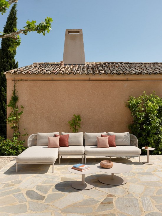 Vincent Sheppard Kodo Chaise Longue Modulaire Droite cadre en Aluminium Blanc dune Corde Blanc dune Polypropylène.