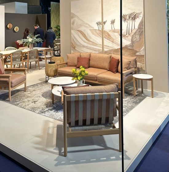 Vincent Sheppard Oda Canapé lounge 3s Cadre en Teck non traité Bande De Tissu Flax Polypropylène.