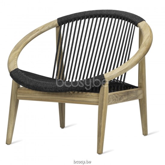 Vincent Sheppard Frida Lounge Stoel Onbehandeld Teak Houten frame Antraciet-Steenkool Touw Polypropyleen.