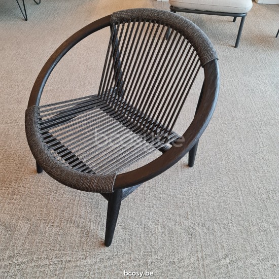 Vincent Sheppard Frida Loungesets 1zit Geborsteld Zwart Teak Houten frame Onyx zwart Touw Polypropyleen.