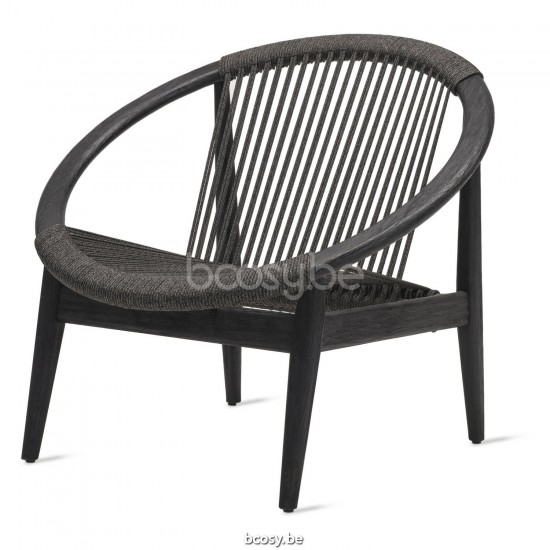 Vincent Sheppard Frida Lounge Stoel Geborsteld Zwart Teak Houten frame Onyx zwart Touw Polypropyleen.
