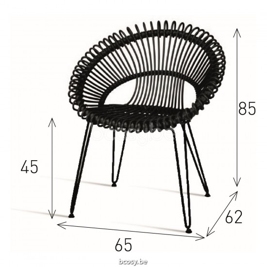 Vincent Sheppard Roxy Dining Chair Black Steel frame Black Wicker-rope Polyethylene.