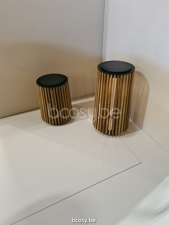 Vincent Sheppard Maya Buitenlantaarns Zwart Aluminium frame Onbehandeld Teak Houten.