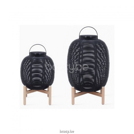 Vincent Sheppard Tika Stehleuchten Rahmen aus Unbehandelt Teakholz Schwarz Flechtwerk Polyethylen.