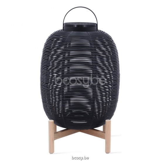 Vincent Sheppard Tika Lantaarn Teak Voet Zwart Onbehandeld Teak Houten frame Zwart Wicker koord Polyethyleen.