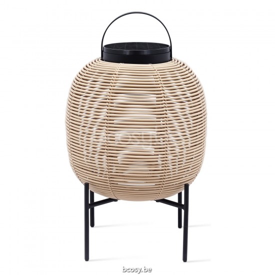 Vincent Sheppard Tika Lantaarn Stalen Voet Klein Zwart Stalen frame Camel Wicker koord Polyethyleen.
