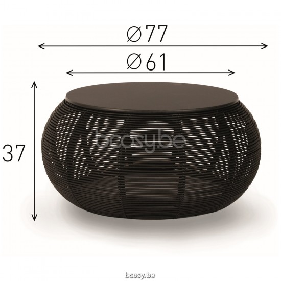Vincent Sheppard Ivo Round Coffee Table Dia 77 Black Wicker-rope Polyethylene Black HPL top.