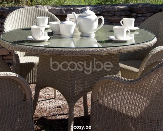 Vincent Sheppard Nimes Ronde tuin eettafel Dia 130 Nacré Lloyd Loom.