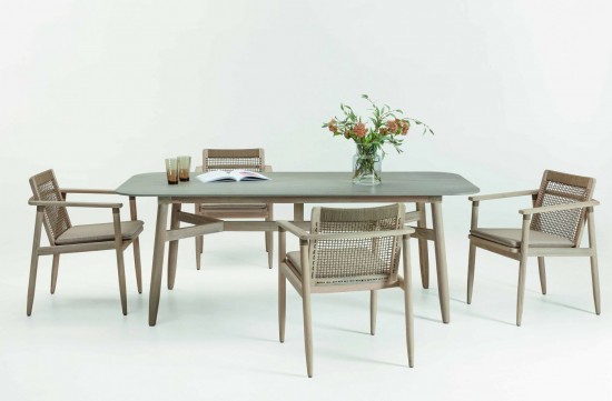 Vincent Sheppard David Gartentisch 210x100 Rahmen aus Gealtert Teakholz Tischplatte Flint Keramik.