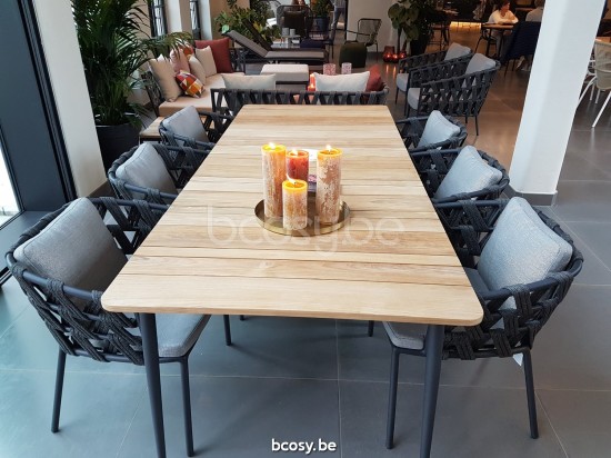 Vincent Sheppard Leo Gartentisch Teakholzplatte 240x100 Rahmen aus Lava Aluminium Tischplatte Unbehandelt Teakholz.