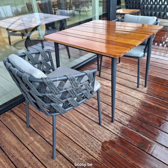 Vincent Sheppard Max tables de jardin cadre en Aluminium Noir Teak Top 90x90.