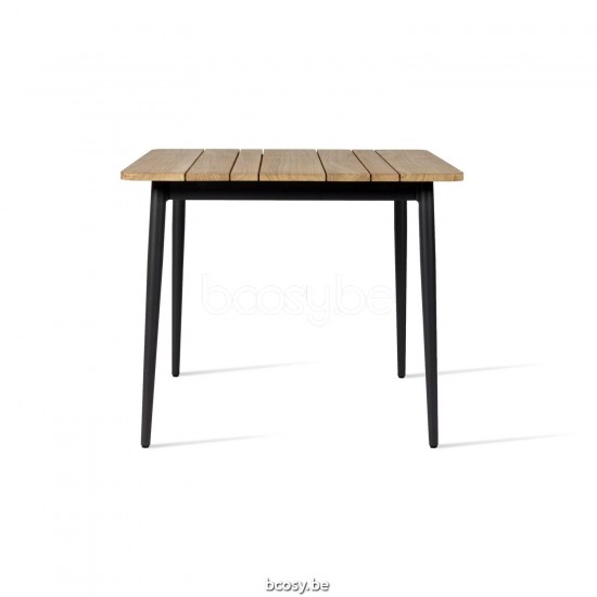 Vincent Sheppard Max Tuintafel Teak Plank 90x90 Zwart Aluminium frame Onbehandeld Teak Houten Tafelblad.