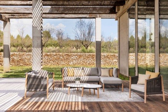 Vincent Sheppard Lento Runder Gartentisch Dia 90 Rahmen aus Unbehandelt Teakholz Tischplatte Portland Keramik.