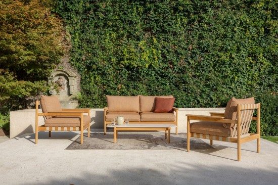 Vincent Sheppard Oda 129x53 Table ronde de jardin Cadre en Teck non traité dessus de table Céramique Éclats.