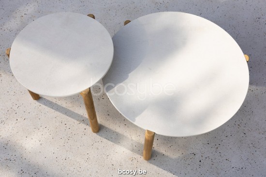 Vincent Sheppard Oda Dia 68 Table ronde de jardin Cadre en Teck non traité dessus de table Céramique Portland.