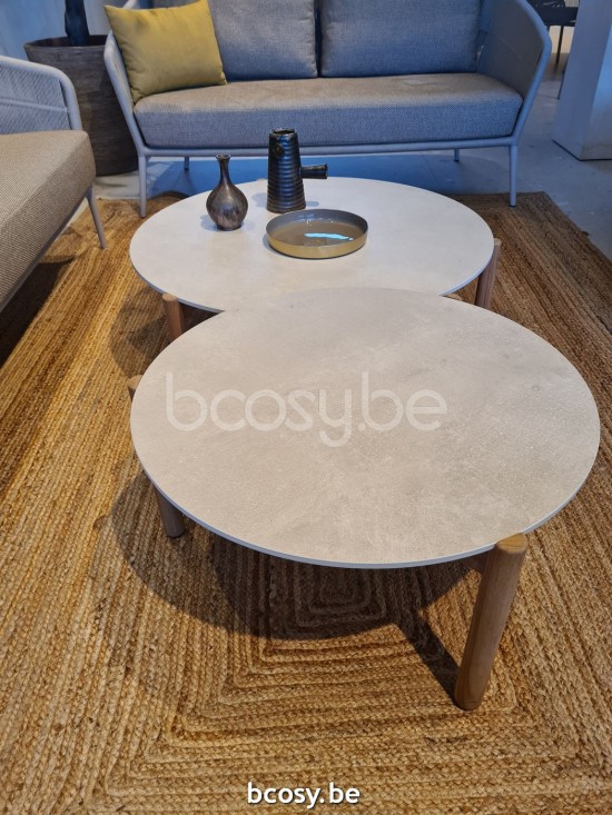 Vincent Sheppard Vincent Sheppard Oda Round Garden Coffee Table Round Untreated Teak frame Portland Ceramic top.