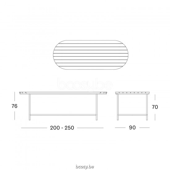 Vincent Sheppard Wicked Garden Dining Table 250x90 Black Aluminium frame Untreated Teak top.