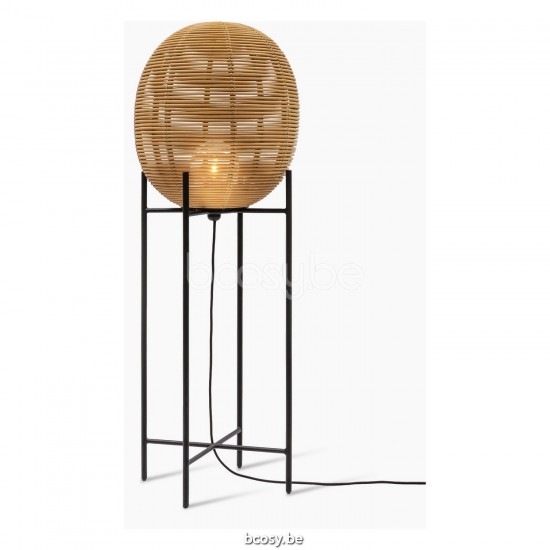 Vincent Sheppard Lampe de sol Sari M Sari Lampadaire moyen cadre en Acier Noir Rotin Naturel.