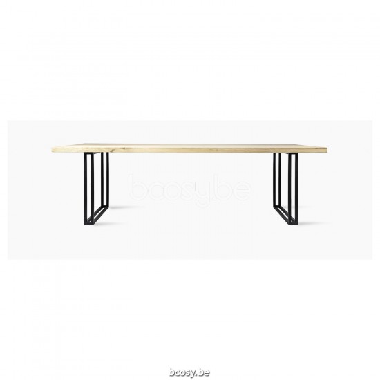 Vincent Sheppard Achille Eettafel 240x100 Zwart Gepoedercoat Vierkant stalen frame Natuur Eiken Tafelblad.