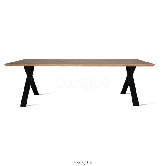 Vincent Sheppard Albert Esstisch zweiteilige Platte 220x100 Rahmen aus Schwarz pulverbeschichtet Stahl X Tischplatte Natürlich Eiche.