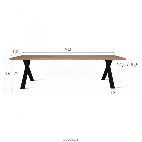 Vincent Sheppard Albert Dining Table Two-piece Top 240x100 Black Powder Coated Steel X frame Natural Oak top.