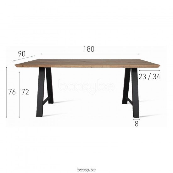 Vincent Sheppard Albert Dining Table One Piece Top 180x90 Black Powder Coated Steel A frame Natural Oak top.