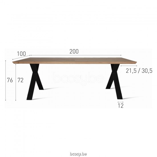 Vincent Sheppard Albert Dining Table One Piece Top 200x100 Black Powder Coated Steel X frame Natural Oak top.
