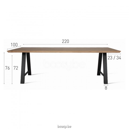 Vincent Sheppard Albert Dining Table One Piece Top 220x100 Black Powder Coated Steel A frame Natural Oak top.