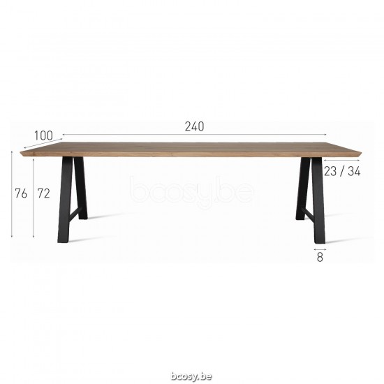 Vincent Sheppard Albert Dining Table One Piece Top 240x100 Black Powder Coated Steel A frame Natural Oak top.