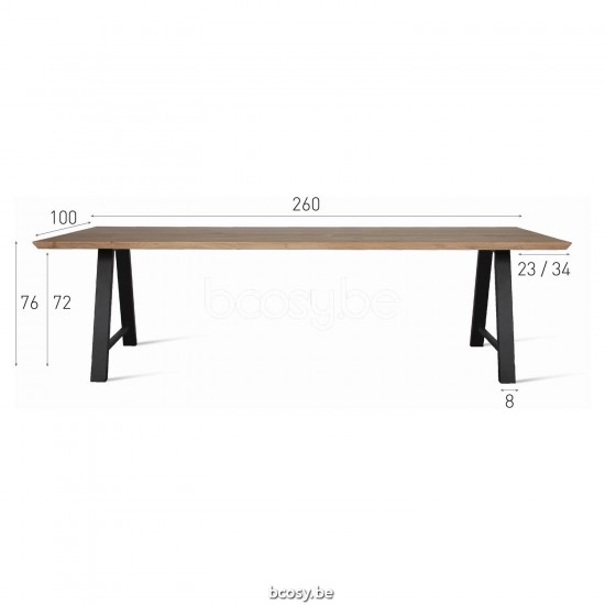Vincent Sheppard Albert Dining Table One Piece Top 260x100 Black Powder Coated Steel A frame Natural Oak top.