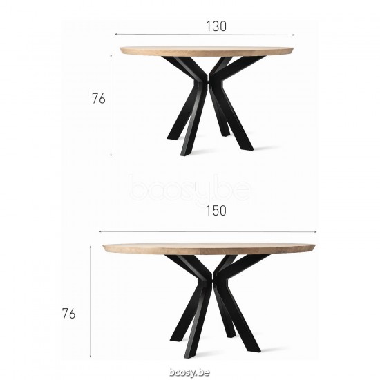 Vincent Sheppard Albert Dia 150 Table à manger ronde cadre en Acier A Revêtement en poudre noir dessus de table Chêne Naturel.