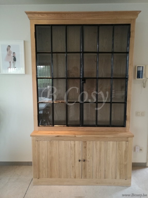 bouw Empirisch radiator PR Interiors Landelijke Alice 150 eik eiken buffetkast vitrine kast  vitrinekast in weathered oak-eik met zwarte stalen deuren zwart smeedijzer  gesmeed staal 150 CRW/204/01 - Hoge kasten - BCosy.be Lifestyle Webshop  Boutique